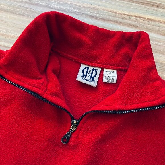 Print Fleece Pullover Sweater Zip Neck Vintage 90s Red/Black Snowflake Oversized - Picture 3 of 4